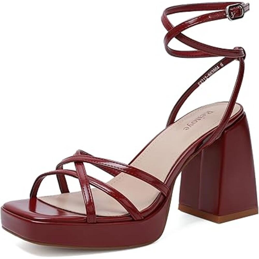 Reitoye Womens Size 8 Red Strappy 4" Platform Heel Open Toe Ankle Strap Shoes